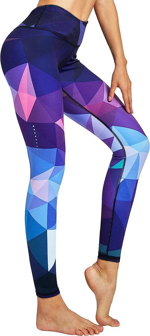 Women's Yoga Pants Printed Running Tights,Workout Running Leggings Tummy Control